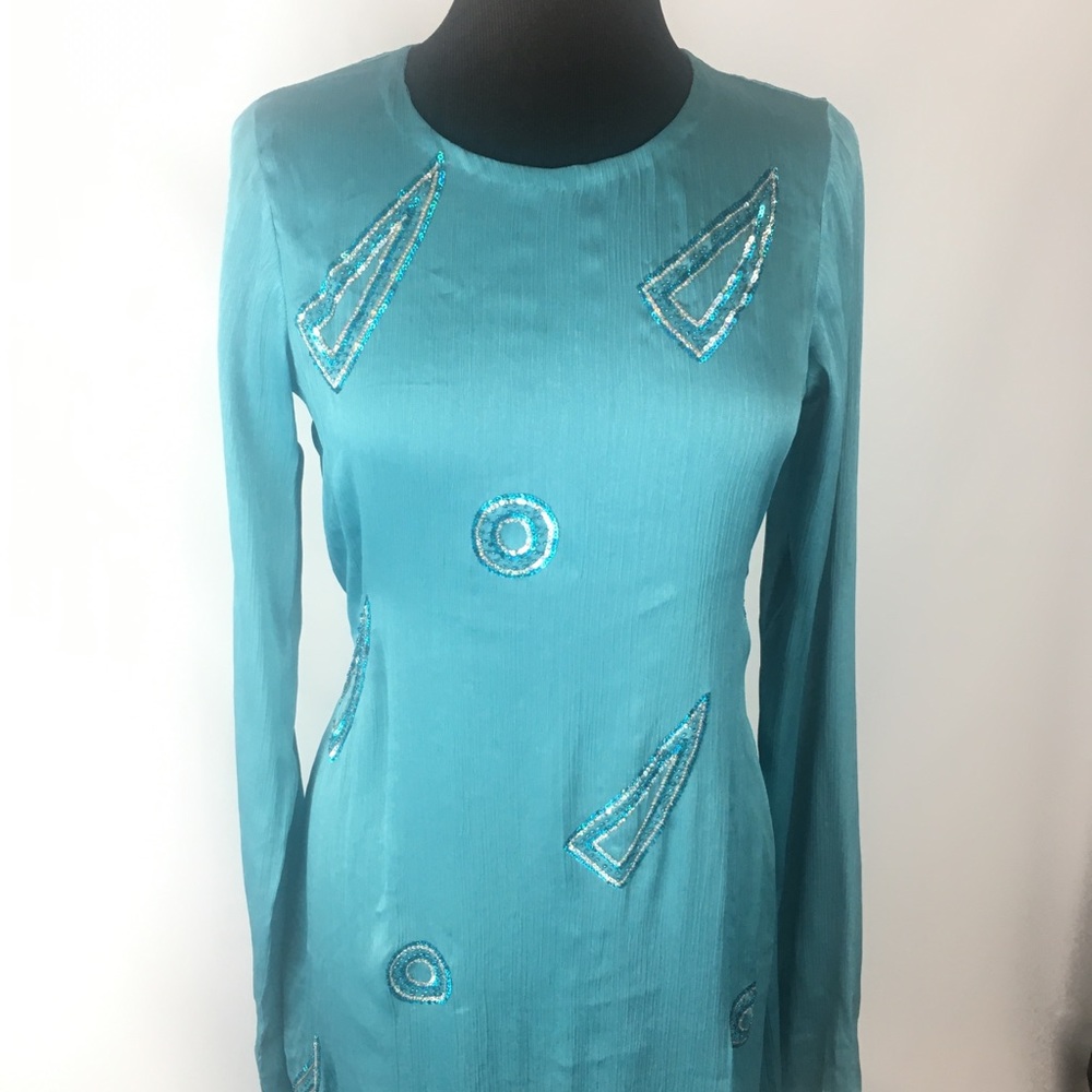 Shimmery turquoise sequin dress gown Abaya hijab